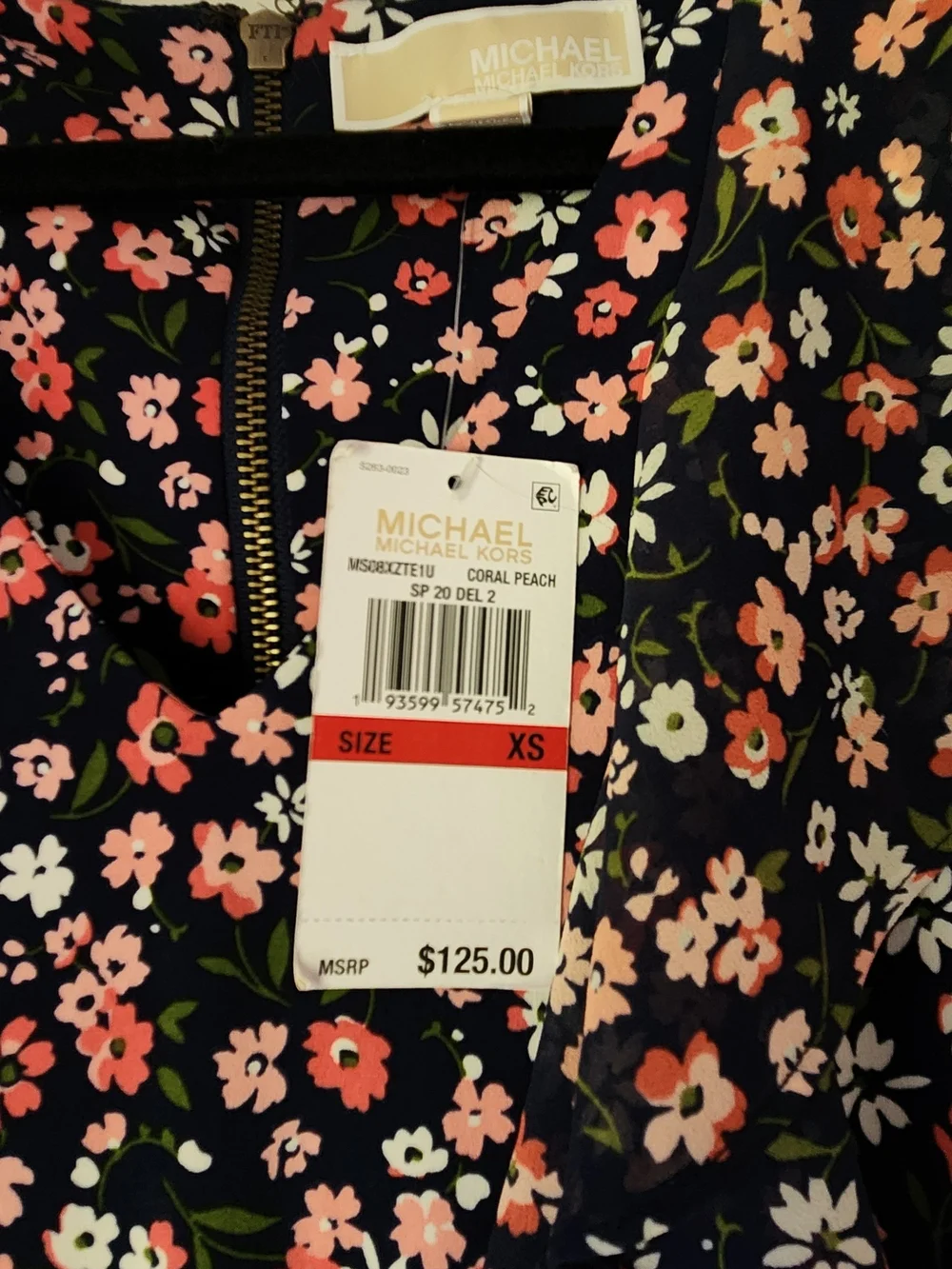 Michael Kors Navy Floral Ruffle Dress - Pink & White Flowers